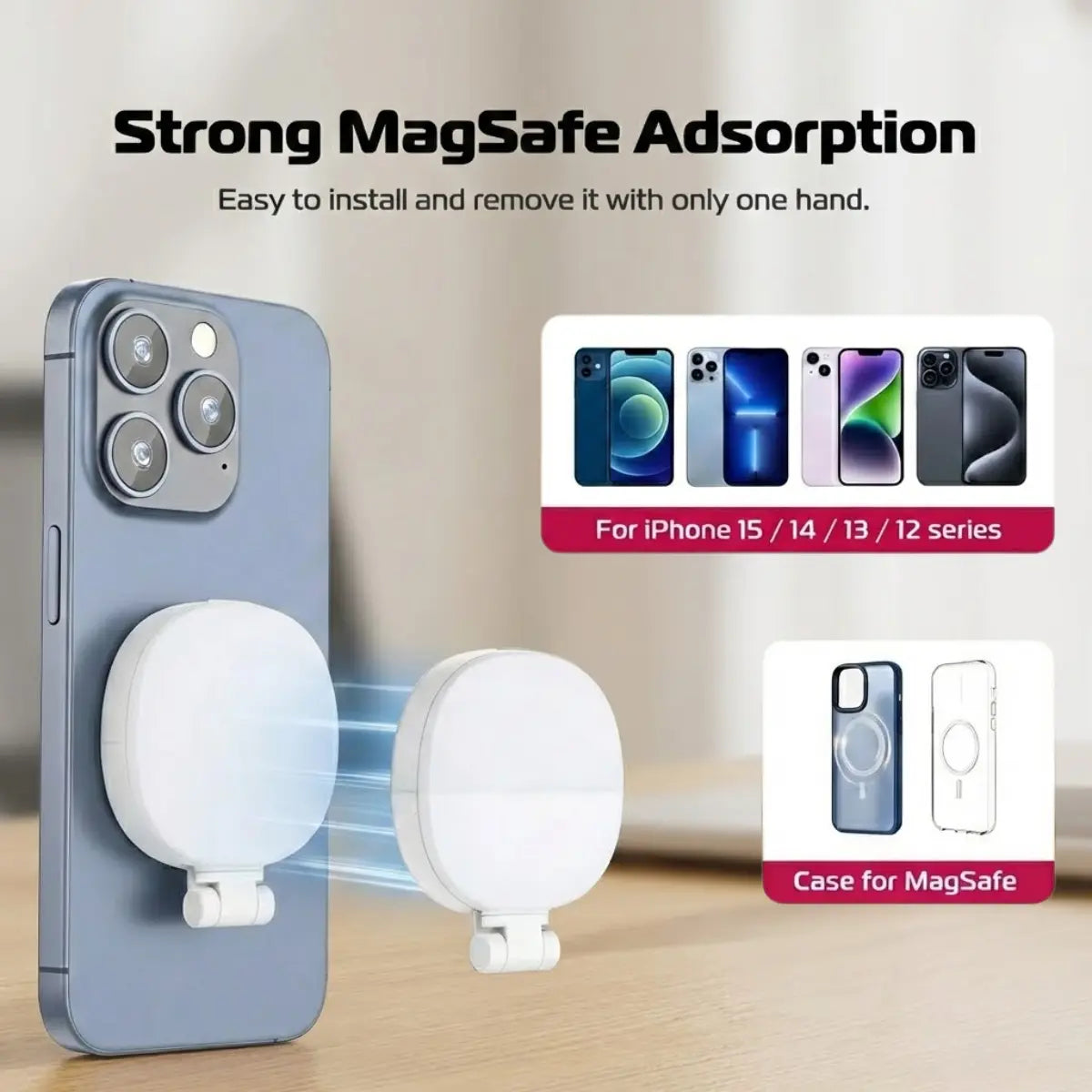 3-In-1 Magnetic Selfie Mirror Light, 360° Adjustable LED Pocket Ring Light, Portable Rechargeable Fill Light with 3Olor (Warm/Natural/Cool) for Makeup, Photo & Video