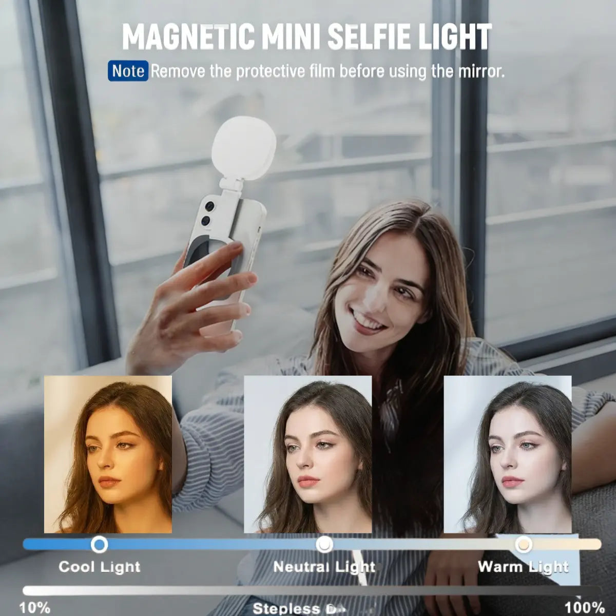 3-In-1 Magnetic Selfie Mirror Light, 360° Adjustable LED Pocket Ring Light, Portable Rechargeable Fill Light with 3Olor (Warm/Natural/Cool) for Makeup, Photo & Video