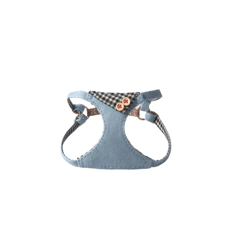 Pet Harness Bandana for Small Dog & Cat-Soft Adjustable Vest with Plaid Accents Pink S/M Size Spring/Summer Vintage Jean