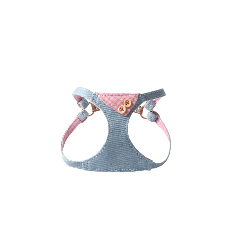 Pet Harness Bandana for Small Dog & Cat-Soft Adjustable Vest with Plaid Accents Pink S/M Size Spring/Summer Vintage Jean