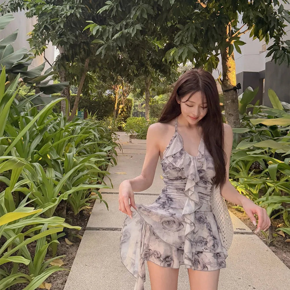 Elegant Floral Skirt Swimsuit