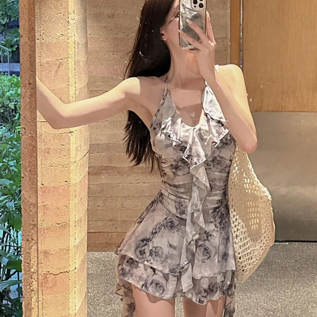 Elegant Floral Skirt Swimsuit