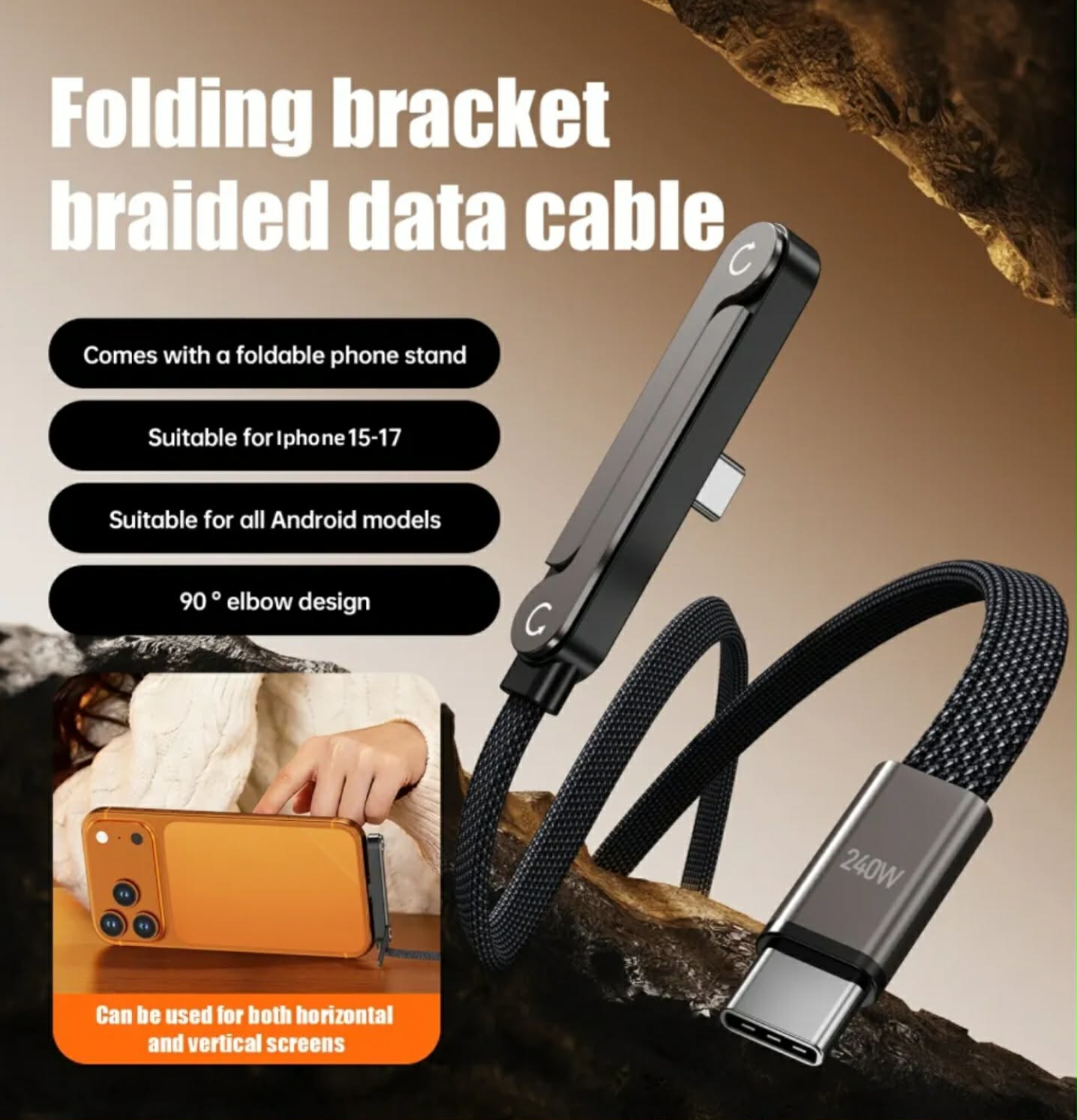 Foldable Phone Holder Fast Charge Cable