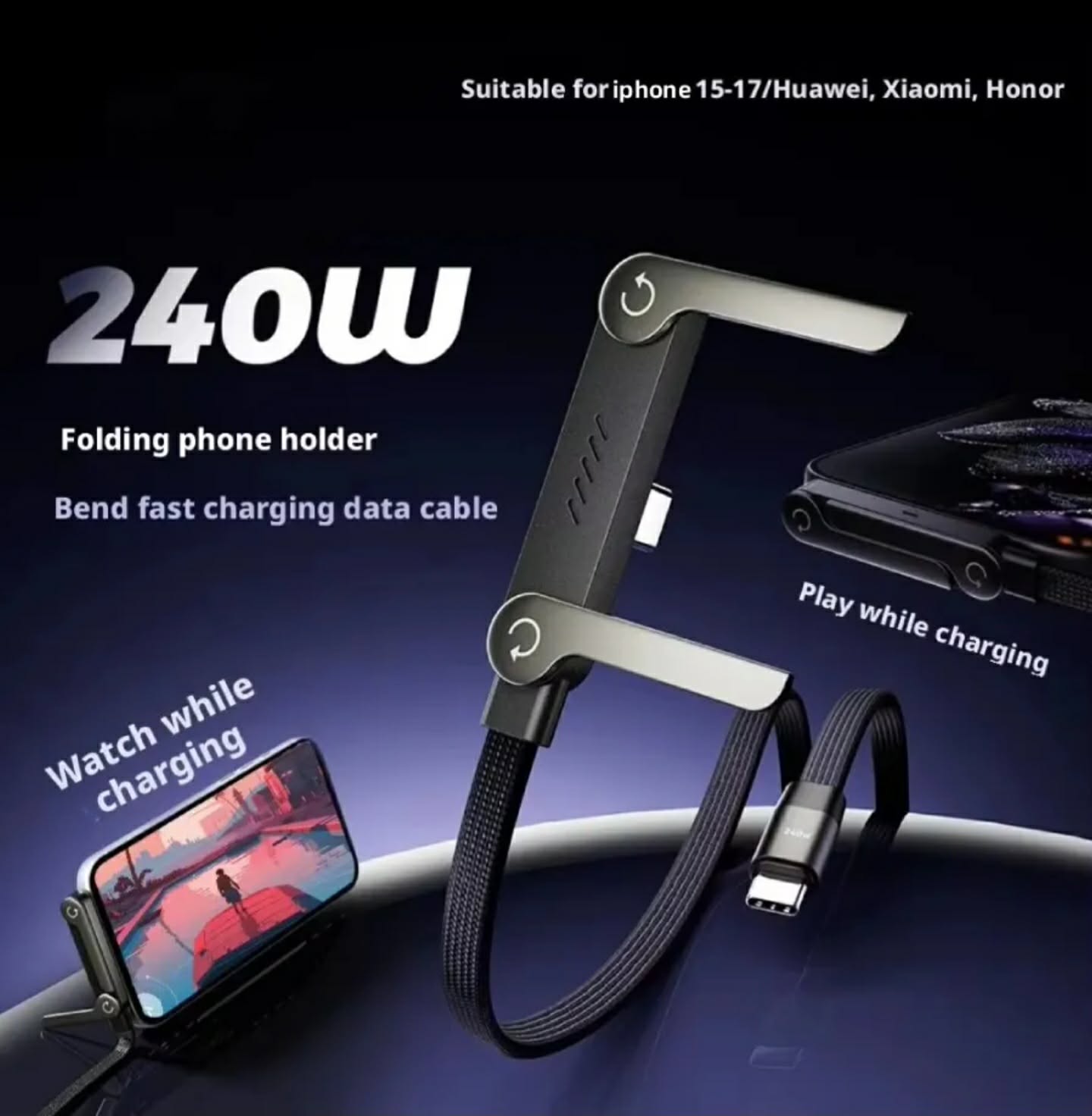 Foldable Phone Holder Fast Charge Cable